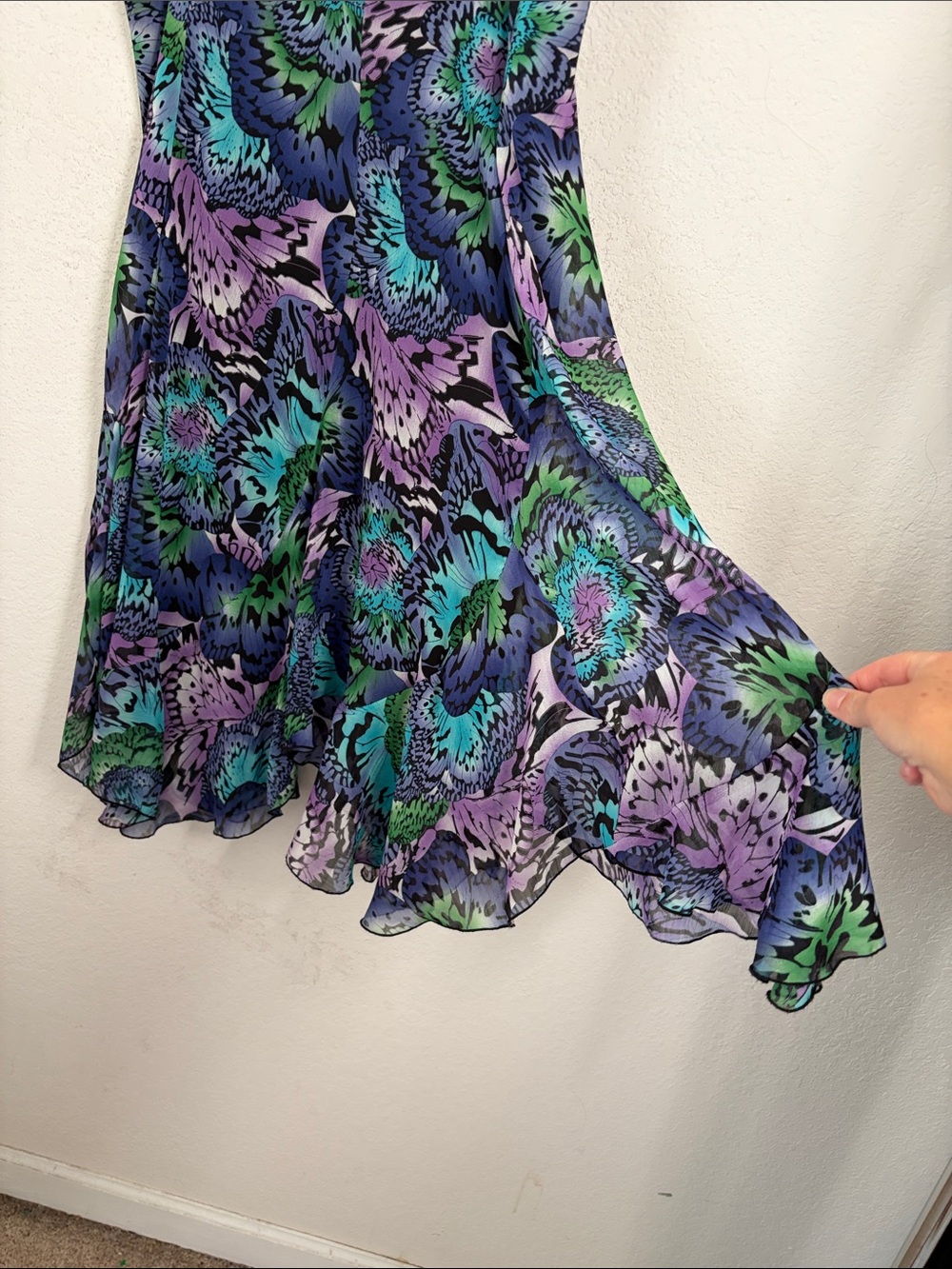 DressBarn XL Purple Blue Floral Chiffon Midi Skirt Fairy Grunge Flowy Whimsical - Picture 4 of 6